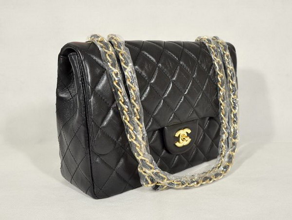 7A Replica Chanel Jumbo A28600 Black Lambskin Leather with Golden Hardware